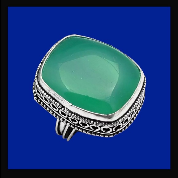 Green Onyx Gemstone Handcrafted Antique Design Ring US Size-8.75 Made In India - Picture 7 of 11